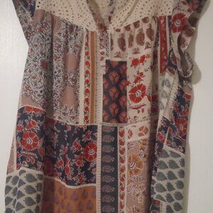 Pale Sky women's top size1X multiclr short sleeves grunge goth boho cottage wear